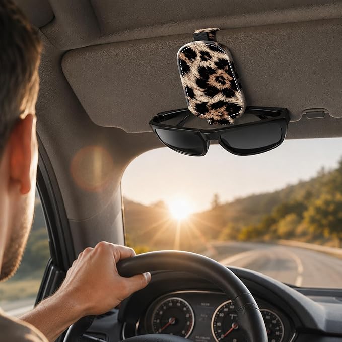Sunglasses Holder for Car Visor, PU Leather Glasses Clip Organizer, Cute Magnetic Eyeglass Holder for Vehicle Sun Visor, Car Interior Accessory for Women & Men, Leopard Classic - Image 6