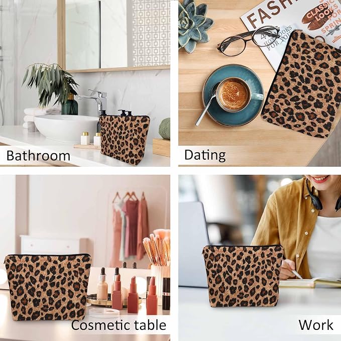 Leopard Print Makeup Organizer Bag Cosmetic Bag For Men Women, Wild Animal Fur Leopard Skin Brown Travel Toiletry Bag Flax Makeup Bags Purse Business Makeup Pouch For Toiletries Cosmetics - Image 6