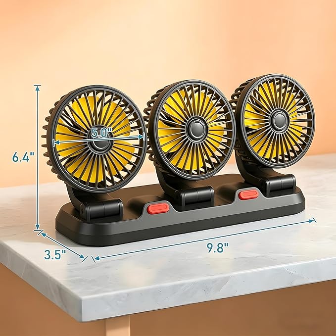 12V Car Cooling Fan with Cigarette Lighter Plug, 3-Head Portable Fan, 2-Speed Adjustable, 360° Rotating, Powerful Airflow for Vehicle Truck SUV RV Auto - Image 7