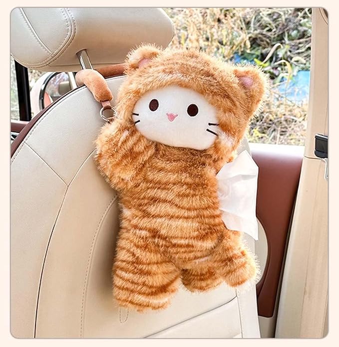 Tissue Box Cover Plush Tissue Box Holder for Car, Home, Decorative Holder/Organizer for Bathroom Vanity Countertop, Nightstands, Office Desk-Orange Cat - Image 7