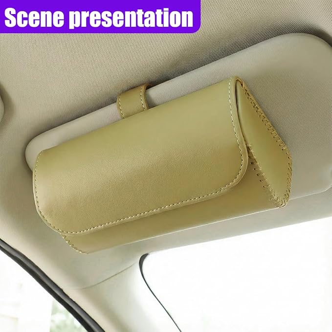 Sunglasses Holder for Car Sun Visor, Leather Car Sunglass Holder with Hidden Magnetic Closure, Clip On Glasses Case, Universal Storage Box Organizer Accessories (Beige) - Image 6
