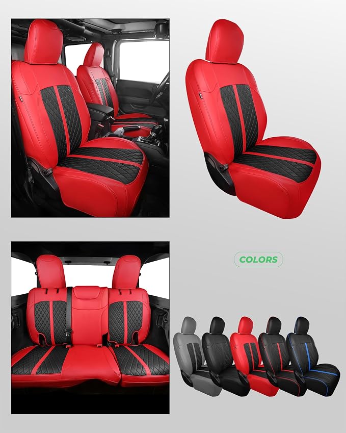 RIDEPOSH for Jeep Wrangler Leather Custom Car Seat Covers Full Set 4 Door | 2018-2026 JL, without Rear Cup Holder, Not for 4XE, Luxury Waterproof Protector, 40/60 Spilt, 5 Seats, Full Coverage, Durable - Image 8