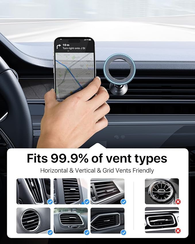 andobil for MagSafe Car Mount Vent, 20xN55 Strongest Magnet & All Metal | Upgraded Metal Clip, Compact Magnetic Phone Holder, 1s Install, 360 Rotatable, Fits 99% Vent, for iPhone 17 - 12 Pro Max Mini - Image 6