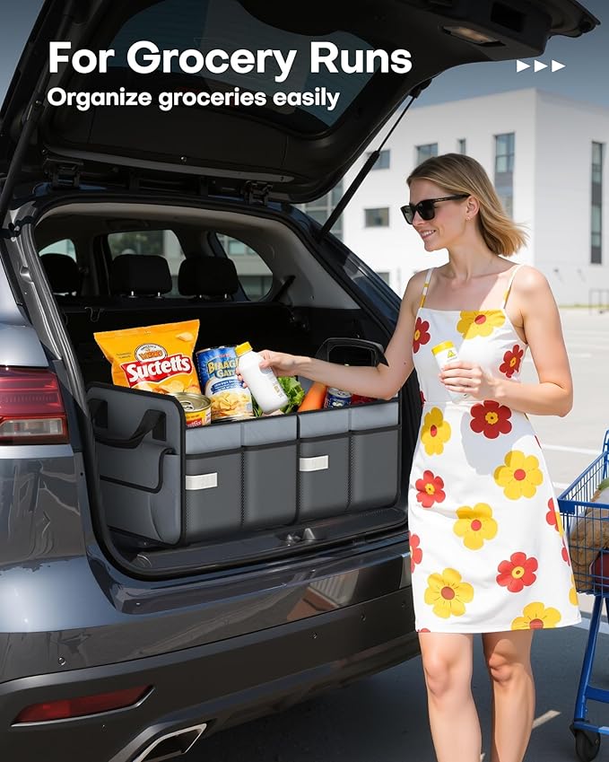 HOTOR Trunk Organizer for SUV – Foldable Car Organizers and Storage | 2 Compartments, Large Capacity Car Trunk Organizer Car Accessories for Truck Sedan, Grey, 21.7" x 12.8" x 11.0" - Image 3