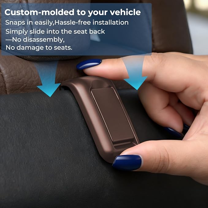 2 Packs Upgraded Foldable Car Seat Headrest Hidden Hooks for Volvo | for Volvo XC90 XC60 S90 S60 V90 V60 60/90 Series Accessories, Storage Organizer for Purse Bag Toy Bottle (Brown) - Image 7