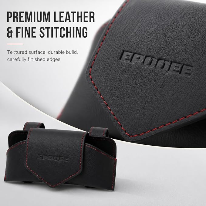Leather Sunglasses Holder for Car Visor, Magnetic Case, Black | Fully enclosed cowhide case protects lenses; magnetic one-hand closure clips securely to most car, SUV, and truck visors. - Image 6