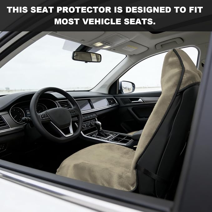 Car Towel Seat Cover, Waterproof Non-Slip Bucket Seat Protector for Running Swimming Hiking, Universal Machine Washable Front Seats Towel Protective Cover for Car SUV Truck (Beige) - Image 6