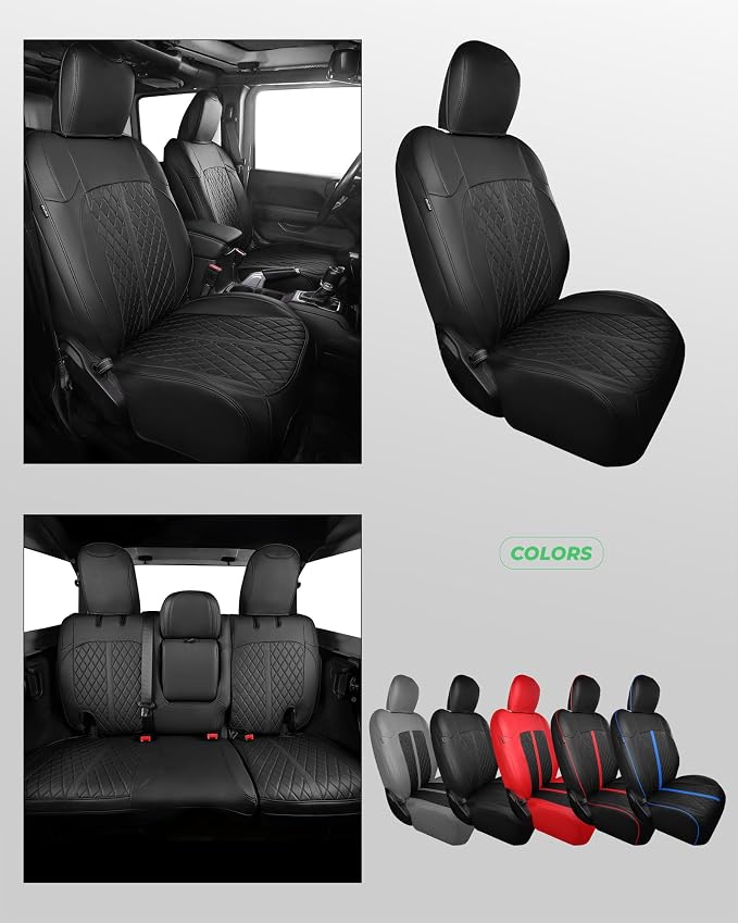 RIDEPOSH for Jeep Wrangler Leather Custom Car Seat Covers Full Set 4 Door | 2018-2026 JL, with Rear Cup Holder, Not for 4XE, Luxury Waterproof Protector, 40/60 Spilt, 5 Seats, Full Coverage, Durable - Image 9