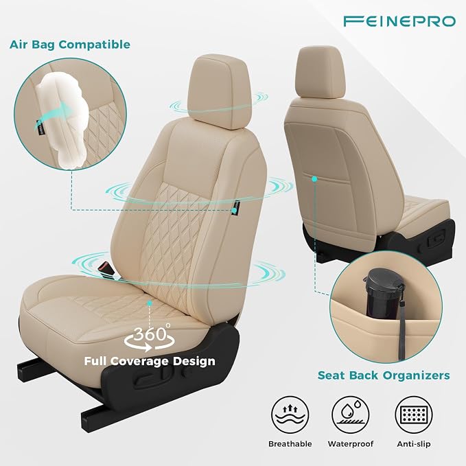 Custom Seat Covers for Toyota Highlander 2014-2019 8 Seats Beige | faux leather, 2nd row 40/60 split bench, waterproof, breathable, airbag compatible, stain resistant, easy install - Image 6