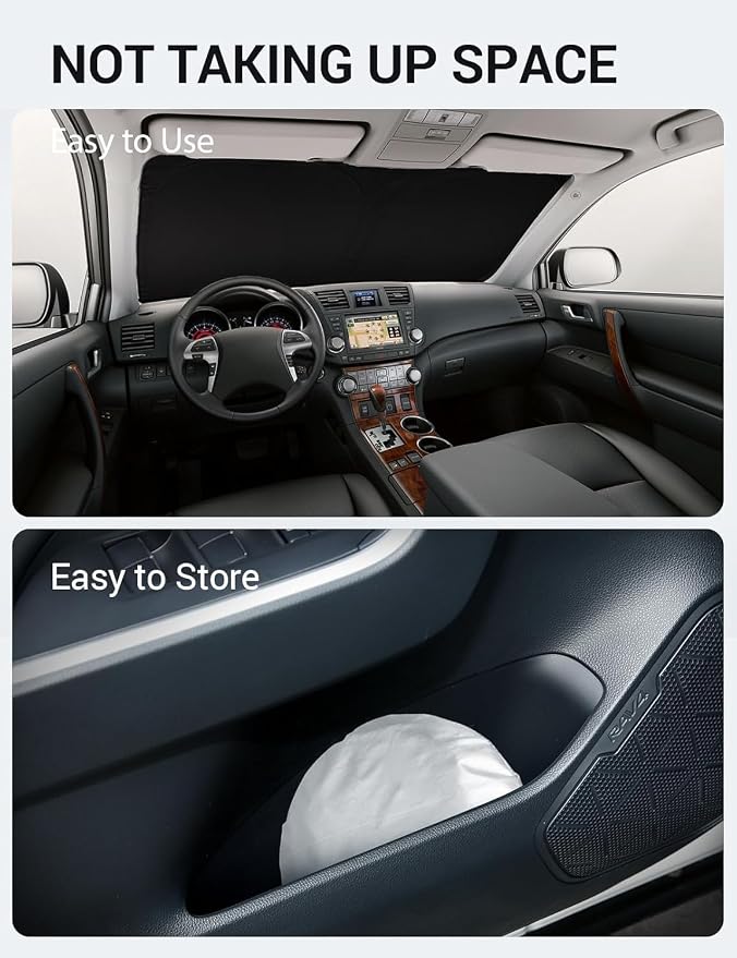 Proadsy Custom Fit Car Windshield Sun Shade for 2008-2013 Toyota Highlander | 240T Heat Shield, Drops Temp 54°F, Blocks 99% UV, Prevents Dashboard Cracking, Summer Parking & Beach Trips, Easy Twist-Fold - Image 9