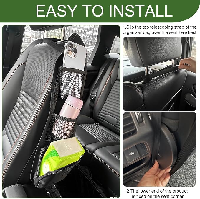 Car Seat Side Organizer, Car Storage, Auto Seat Storage Hanging Bag for Drink Glasses Phone Wallet, Auto Accessories Multifunctional Automotive Mesh Net Pocket for SUV RV Truck (1PCS) - Image 6