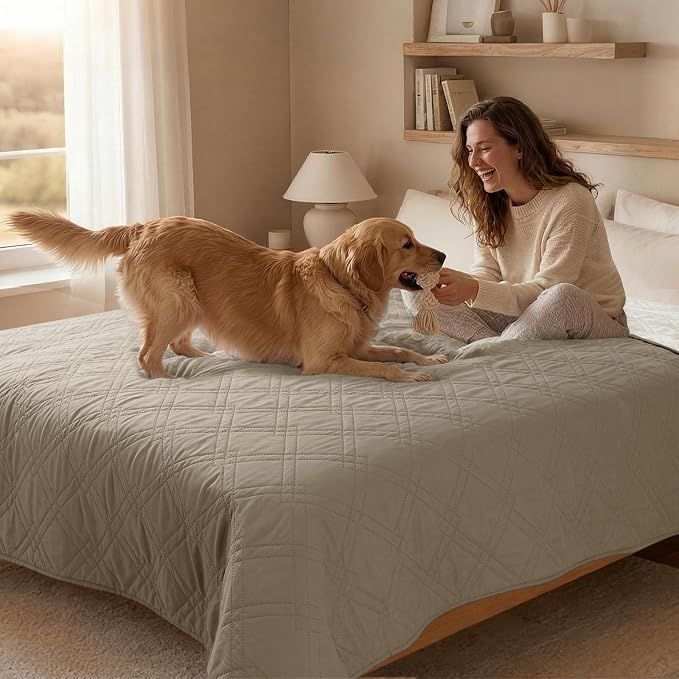 100% Waterproof Washable Dog Blanket,Khaki+Off White 30"x30" | ,7-Layer Reversible Couch Covers for Dogs Met for Sofa Furniture Car Camping - Image 8