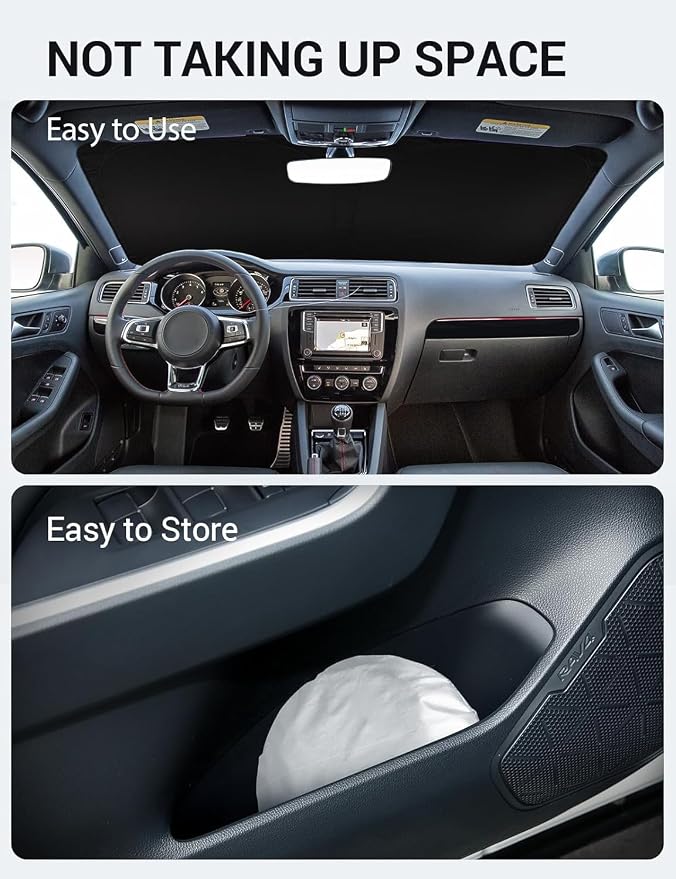 Proadsy Custom Fit Car Windshield Sun Shade for 2011-2018 Volkswagen Jetta | 240T Heat Shield, Drops Temp 54°F, Blocks 99% UV, Prevents Dashboard Cracking, Summer Parking & Beach Trips, Easy Twist-Fold - Image 9