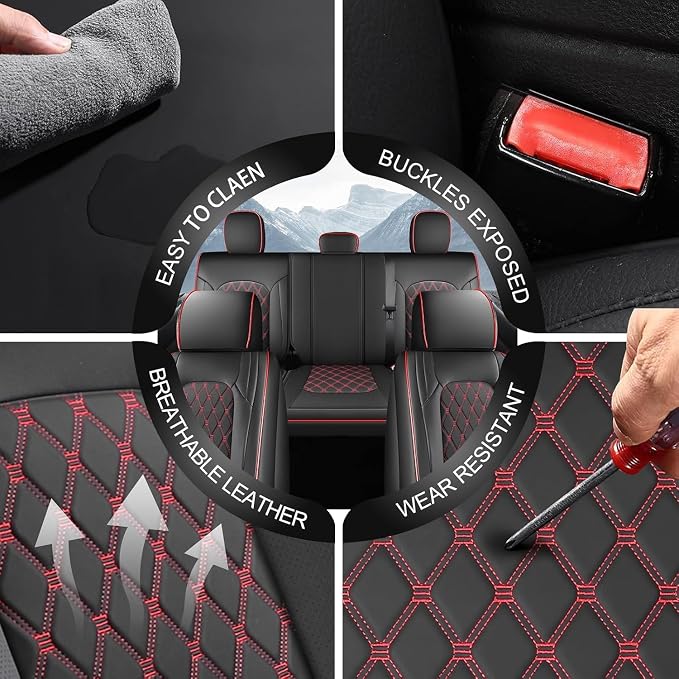 Leather Seat Covers for Silverado/Sierra, Waterproof Custom Full Set Seatcovers for Chevy Silverado/GMC Sierra 2007-2013 & 2019-2026 1500, 2020-2026 2500HD 3500HD Crew/Double/Extended Cab - Image 8