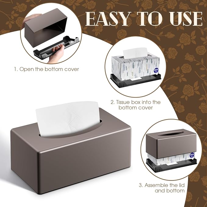 Y-in Hand Tissue Box Cover, Rectangular Facial Tissue Holder with Bottom, Decorative Storage Box for Bathroom Vanity, Toilet Tank, Car, Dressers, Night Stand, Rv, Parlors and Offices - Brown - Image 7