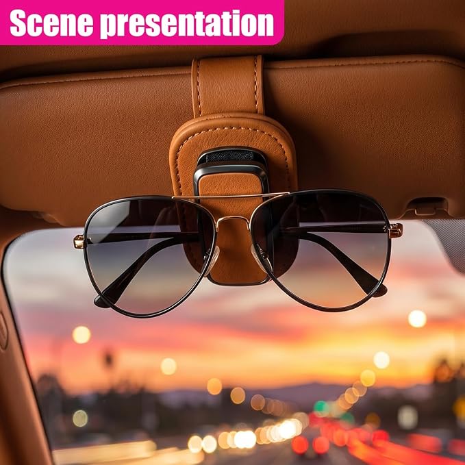 Car Sunglass Holder, Leather Car Sun Visor Eyeglasses Clip with Anti-Scratch Soft Padding, One-Handed Operation Auto Interior Glasses Organizer for Most Cars, Trucks, SUVs (Orange) - Image 6