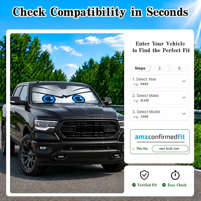 Car Windshield Sun Shade, Universal Fit Full-Size SUV Pickup, Sporty Silver | 63 x 33.86" Large Windshield Cover, Foldable Front Window Sunshade, UV Heat Blocker, Cute Eyes Series - Image 9