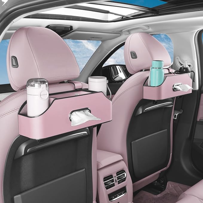 HOLDCY Car Back Seat Organizer with 2 Cup Holders, Tissue Storage, Pink | Rigid ABS Frame With Pu Leather, Dual Hooks And Tool-Free Mounting For Cars, Suvs And Trucks With Separate Headrest Posts - Image 6