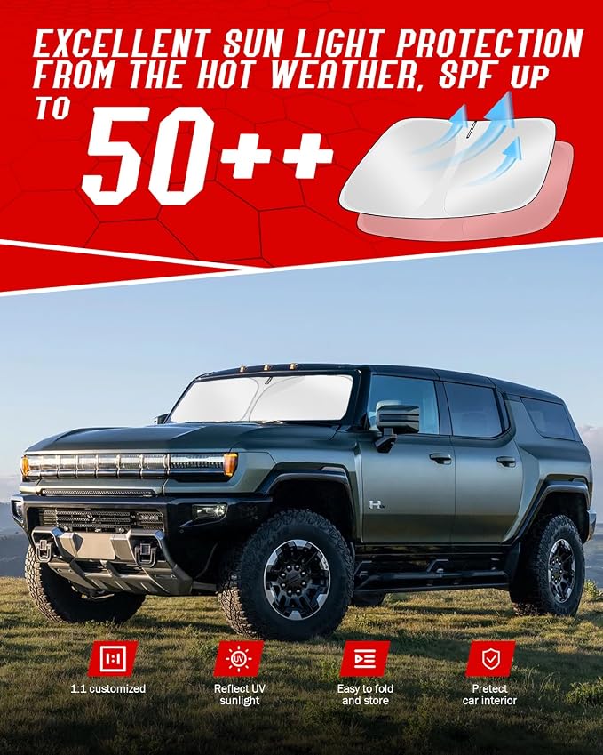 Custom Fit Windshield Sun Shade for GMC Hummer EV 2022-2025 2026 | Foldable, Easy to Install & Store, Full Coverage, 210T Reflective Fabric, Blocks 99% of UV Rays - Image 7