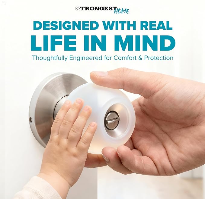 STRONGEST HOME Clear Silicone Door Knob Cover & Wall Protector – Soft Rubber Handle Grip for Arthritis Support and Quiet Damage Prevention (10 Pack) - Image 7