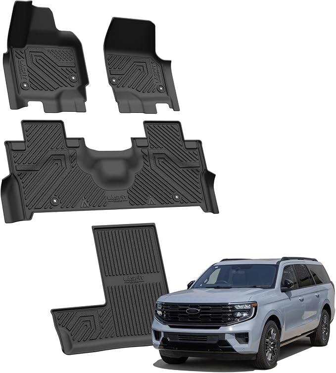 LASFIT Floor Mats for Ford Expedition Standard 2025 2026 2027 Fit 7 Seats | Floor Liners Not Fit 8 Seats and Not Fit Max All Weather Protection TPE Easy Clean,3Row,4PCS Black - Image 9