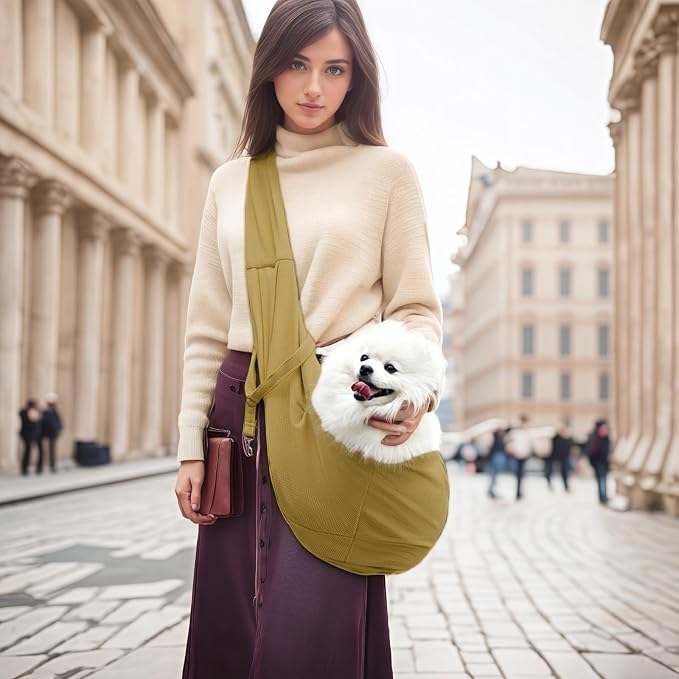 Dog Sling Carrier Soft Breathable for Small Dogs Cats 3-12 lb Khaki | Cat sling & dog carrier sling with safety tether, organizer pocket, soft fabric. Perfect for travel, hiking,outdoor - Image 6