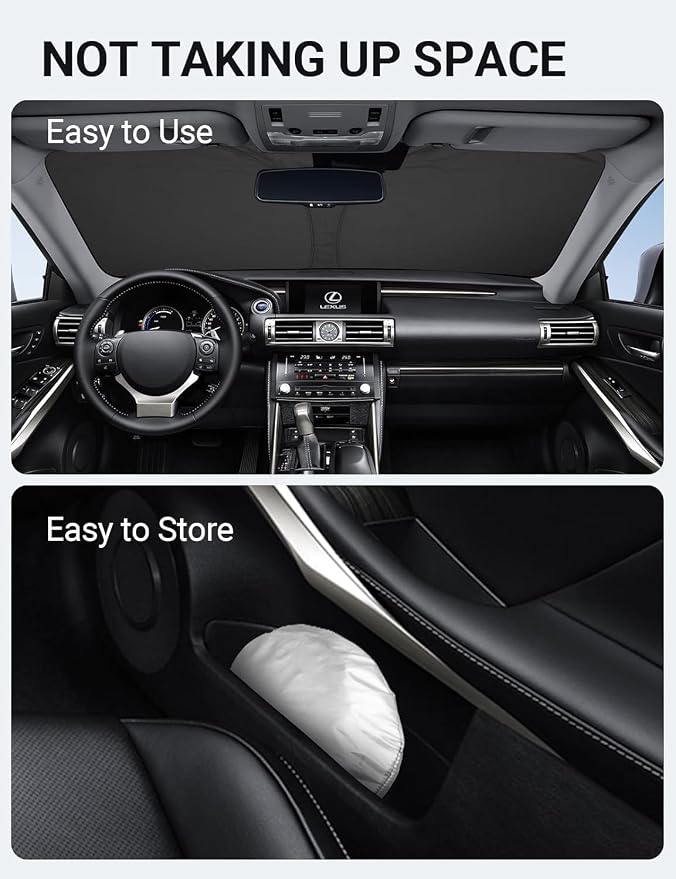 Proadsy Custom Fit 2014-2020 Lexus is Windshield Sun Shade, Blocks Heat | 240T Heat Shield, Drops Temp 54°F, Blocks 99% UV, Prevents Dashboard Cracking, Summer Parking & Beach Trips, Easy Twist-Fold - Image 9