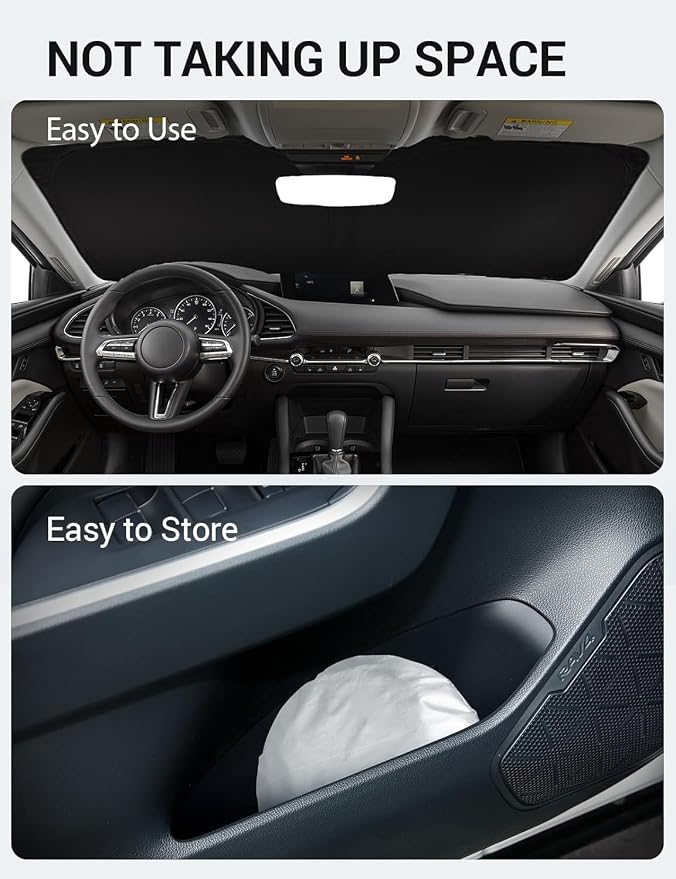 Proadsy Custom Fit 2019-2026 Mazda 3 Windshield Sun Shade, Blocks Heat | 240T Heat Shield, Drops Temp 54°F, Blocks 99% UV, Prevents Dashboard Cracking, Summer Parking & Beach Trips, Easy Twist-Fold - Image 9