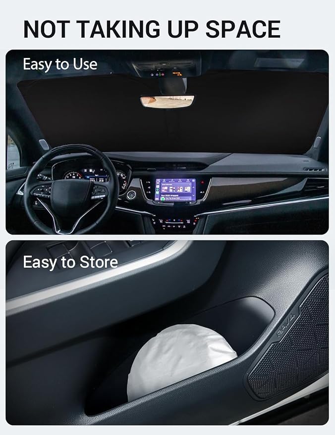 Proadsy Custom Fit 2020-2026 Cadillac XT6 Windshield Sun Shade, Blocks Heat | 240T Heat Shield, Drops Temp 54°F, Blocks 99% UV, Prevents Dashboard Cracking, Summer Parking & Beach Trips, Easy Twist-Fold - Image 9