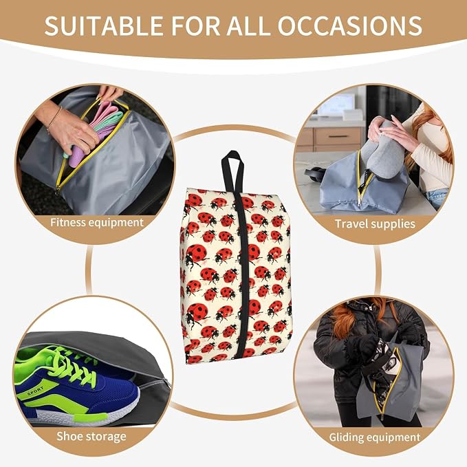 Ladybird Travel Shoe Bag for Men & Women, Waterproof Shoe Storage Organizer with Zipper, Portable Shoe Pouch for Sneakers, Heels, Sandals, Gym & Travel Luggage 2PCS - Image 7