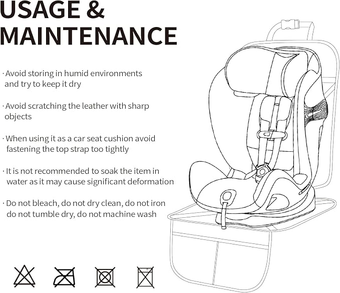 Viaviat Car Seat Protector Leather Waterproof Child Safety Seat Protector Cover with Thick Pad and 2 Large Pockets Durable Kick Mat for All Auto Seat (Brown) - Image 9