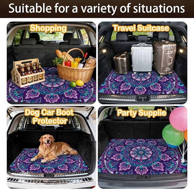 Car Trunk Mat for SUV, 29"x39" Boho Purple Mandala Cargo Liner Protector | All Weather Universal Cargo Liners for Dogs, Car Accessory for SUVs/Sedan/Wagons, Durable Non-Slip Washable Rear Cargo Mat - Image 7