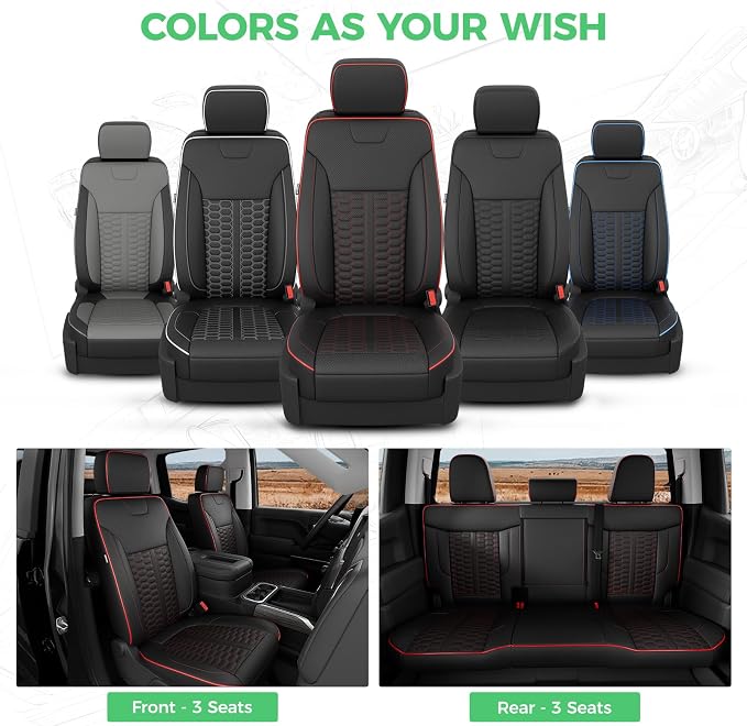 RIDEPOSH Custom Leather Seat Covers for Silverado/Sierra 1500 2019-2026 | Only Crew Cab, Fits 2500/3500HD 2020-2026, Jump Seat Cover(armrest storage only), Protective, Scratch-resistant, Easy-clean - Image 9