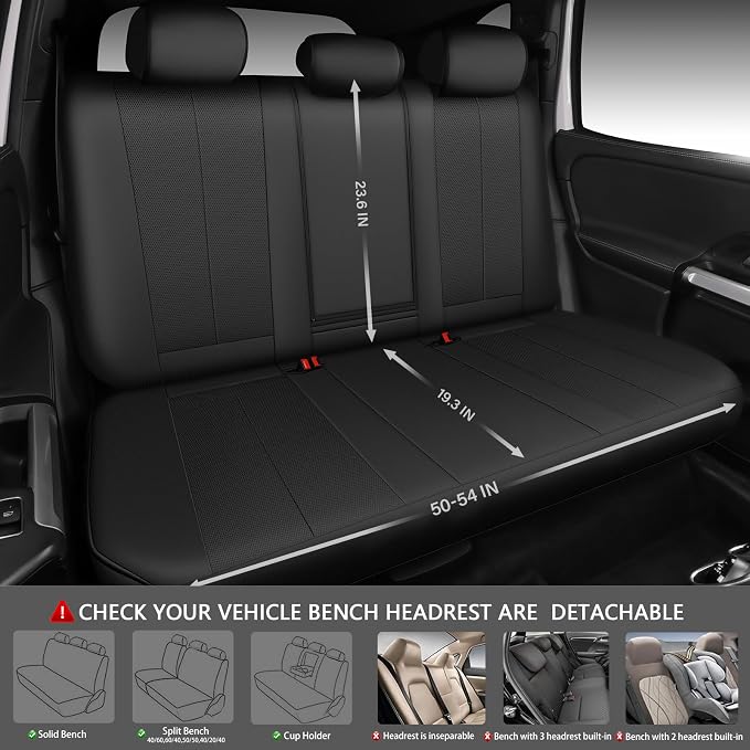 CAR PASS Back Car Seat Covers, Water Resistant Nappa Leather Rear Bench Seat Cover Universal Fit for Cars, SUVs, Vans, Trucks, Automotive Backseat (Rear, Black) - Image 6
