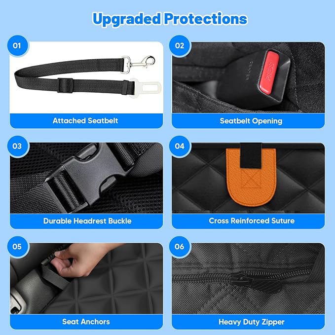 Dog Car Seat Cover for Back Seat, Hard Bottom Hammock Hold 400lbs For Cars | Waterproof,Anti-Scratch,Safety Non-Slip,600D Oxford,Mesh Window,Storage Pocket - Image 7