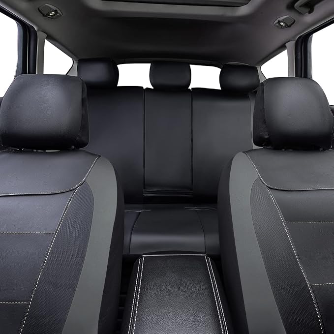 Flying Banner car seat Covers Protects Water Proof Faux Leather Carbon Fiber Front and Rear Bench (Black Gray, Full Set - 8PCS) - Image 7