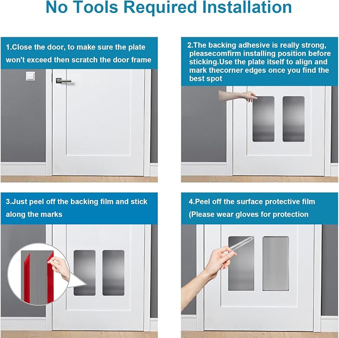 Dog Door Protector from Scratching, Steel Guard, Brushed Gray 8"x16" | Prevents Claw Marks & Scuffs, Smooth Rounded Corners, Self-Adhesive Install, Anti-Scratch Kick Plate, 2 Pcs - Image 6
