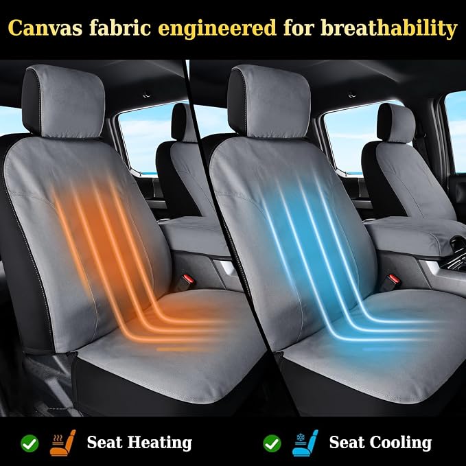 Coverado Canvas Car Seat Covers, Waterproof Seat Protector Car Seat Cushions, Seat Covers Compatible Custom Fit for 2015-2026 Ford F150 & 2017-2026 Ford F250 F350 F450, Full Set, Gray - Image 9
