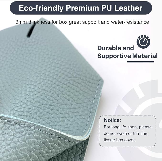 Tissue Box Cover 5X5X5'' PU Leather Tissue Holder Square Tissue Cube Box Organizer for Bathroom Vanity Countertop, Car, Night Stands, Office, Home, Kitchen (1Pack, Light Blue) - Image 6