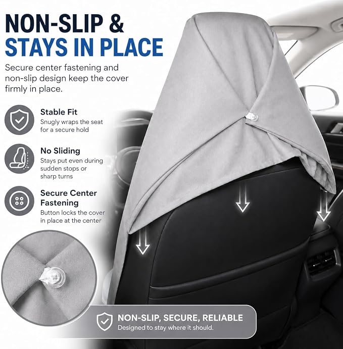 AUTOYOUTH Front Car Seat Protector, Post-Workout Gym Sweat Towel Cover | Sweatproof Breathable Gray Front Car Seat Protector For The Gym Non-Slip Universal Fit For Cars & SUVs Machine Washable - Image 8