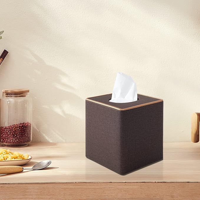 Tissue Box Cover Square Tissue Box Holder PU Leather Facial Organizer with Magnetic Bottom,Decorative Napkin Caddy for Vanity Dresser Night Stand Table Countertop Home Office Car,Coffee - Image 9