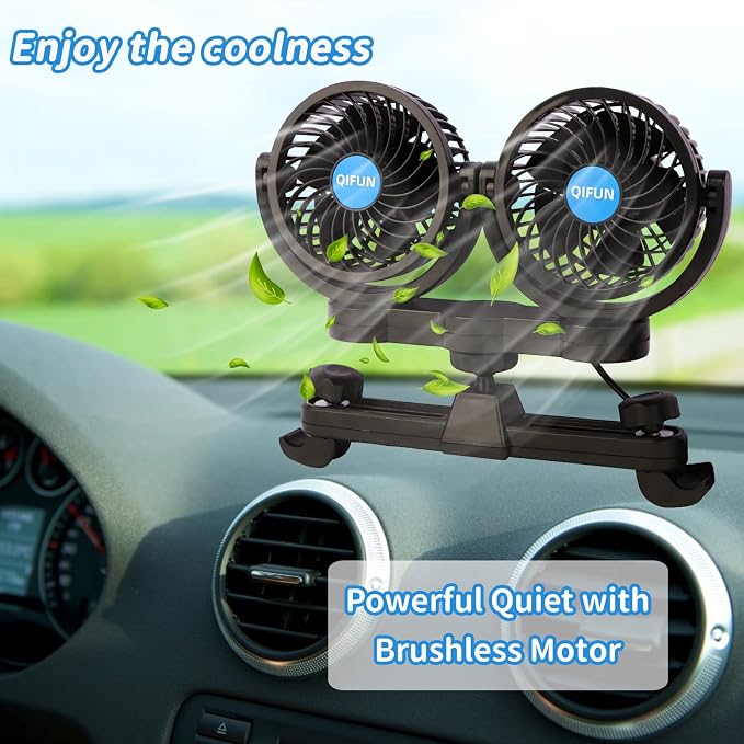 QIFUN 12V Car Fan, Portable Car Fan Cool Gadgets for Rear Seat Passenger, 4'' Headrest 360° Rotatable Backseat Car Cooling with Stepless Speed Regulation for Vehicles, SUV, RV, Boat - Image 7
