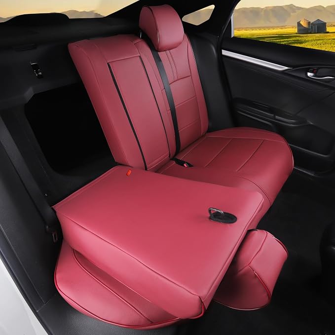 HKZ Custom Fit Civic Seat Covers for Honda Civic Sedan 2016 2017 2018 2019 2020 2021 LX (Not for LX-P)- 5-Seats Leather Full Set,Wine Red - Image 9
