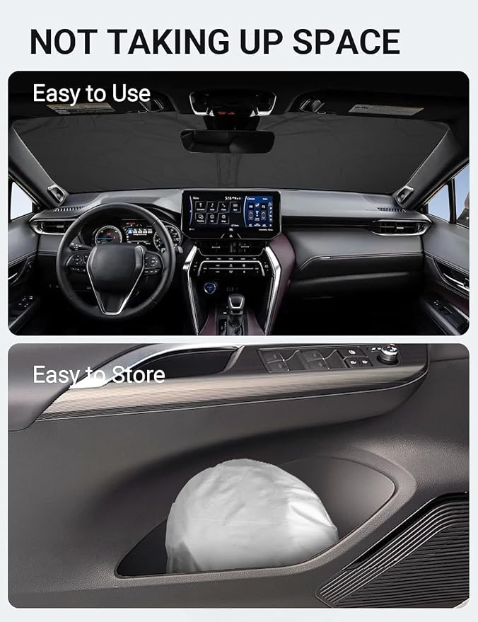 Proadsy Custom Fit 2021-2024 Toyota Venza Windshield Sun Shade, Blocks Heat | 240T Heat Shield, Drops Temp 54°F, Blocks 99% UV, Prevents Dashboard Cracking, Summer Parking & Beach Trips, Easy Twist-Fold - Image 9