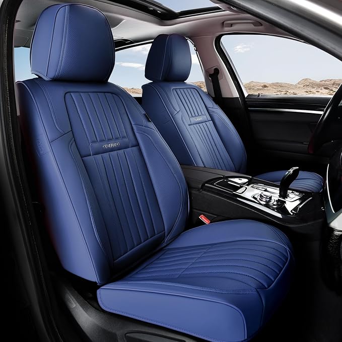 Coverado Car Seat Covers Full Set, Seat Covers for Cars, Car Seat Cover, Car Seat Protector, Leather Car Seat Cushion, Waterproof Car Seat Covers Front Seats and Back Fit for Most Cars(Blue) - Image 9