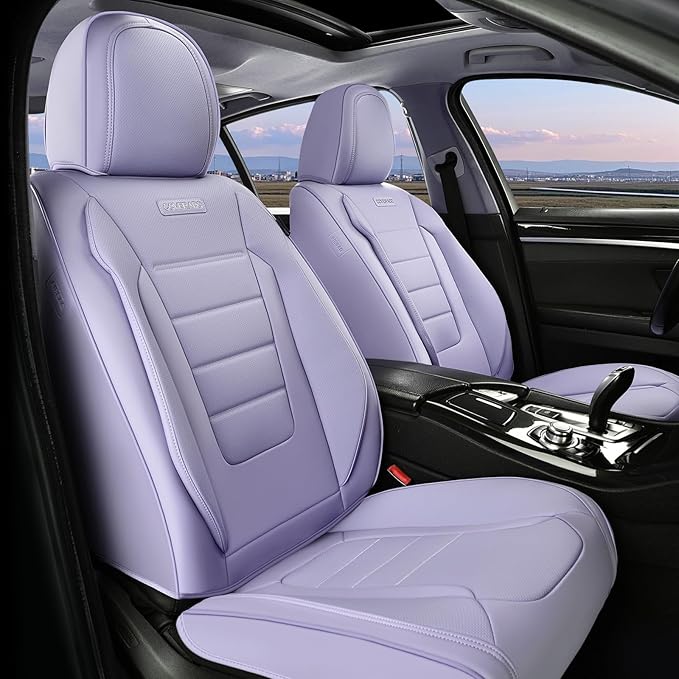 Coverado Car Seat Covers Full Set, Nappa Leather Seat Covers for Cars, Car Seat Protector Car Seat Cushion, Front and Back Seat Protectors Cushions Universal Fit for Most Cars Vehicles(Purple) - Image 9