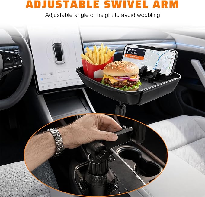 Larger Cup Holder Tray, 360° Rotating Expandable Car Food Tray Table with Phone Slot, Multifunctional Car Cup Holder Expander Road Trip Essentials for Eating & Storage - Image 6