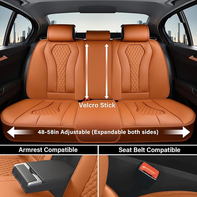 Coverado Seat Covers, Car Seat Covers Full Set, Leather Car Seat Cover, Car Seat Covers Front Seats Back Seat Cover Seat Protector Universal Fit Most Cars (Brown-All, FullSet) - Image 7