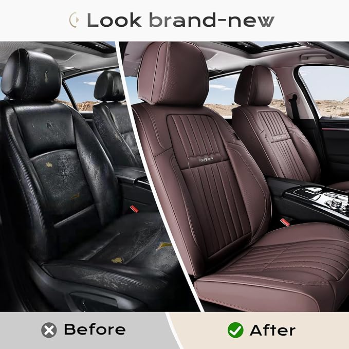 Coverado Car Seat Covers Front Seats, Seat Covers for Cars, Car Seat Protector, 2-Pack Car Seat Cushion Nappa Leather, Waterproof Seat Covers Carseat Cover Universal Fit for Most Cars Trucks(Coffee) - Image 8