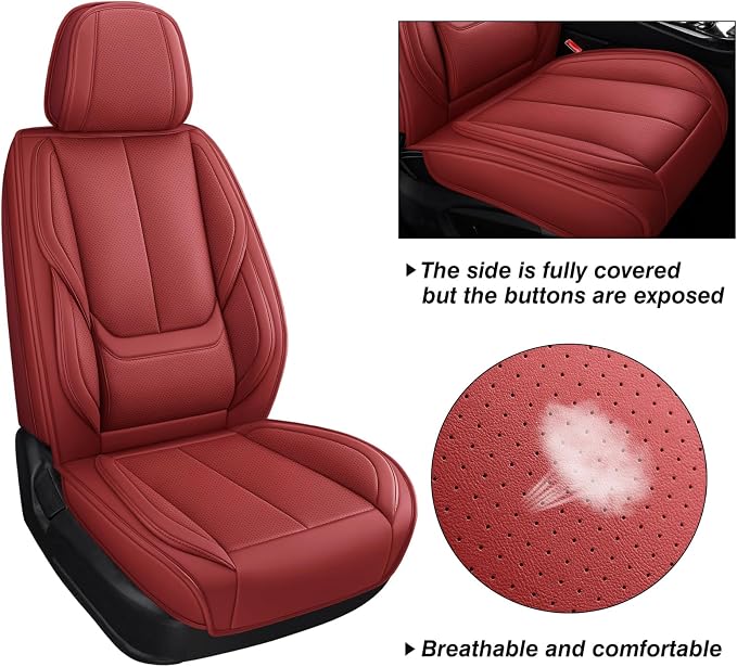 MINGBRON Front Car Seat Covers, Leather Car Seat Covers, Fit for Most Cars SUV and Most Sedan Red - Image 6